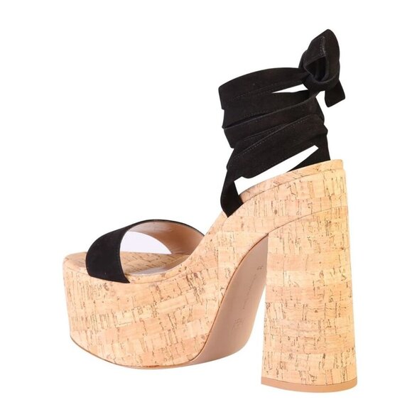 Gianvito Rossi size 39 9 Cork Platform Sandals Ankle Tie Strap Black Suede shoes - Picture 3 of 14